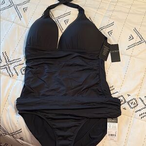 NWT Ralph Lauren Black Two Piece Swimsuit with Halter Neckline